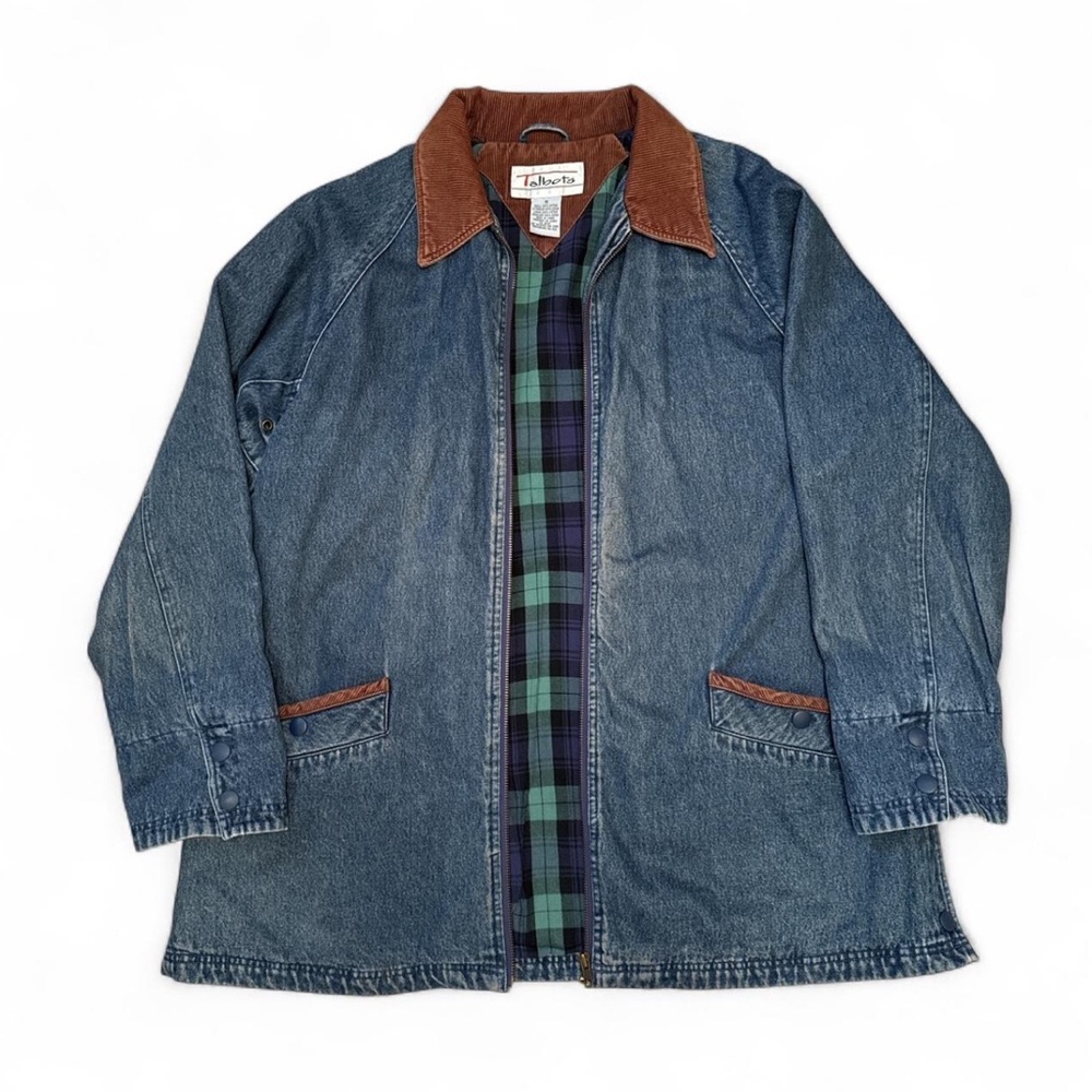 Vtg Talbots Denim Chore Coat with Brown Collar